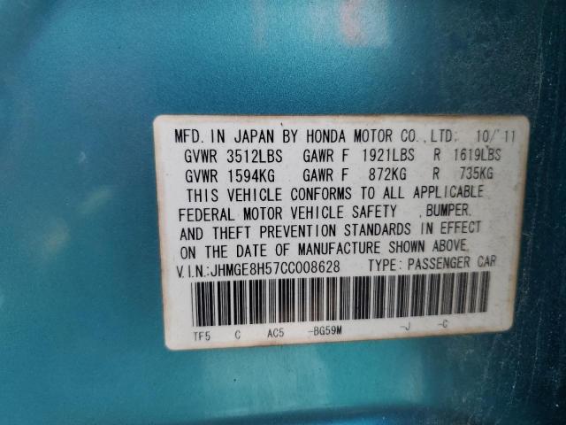 JHMGE8H57CC008628 - 2012 HONDA FIT SPORT BLUE photo 14