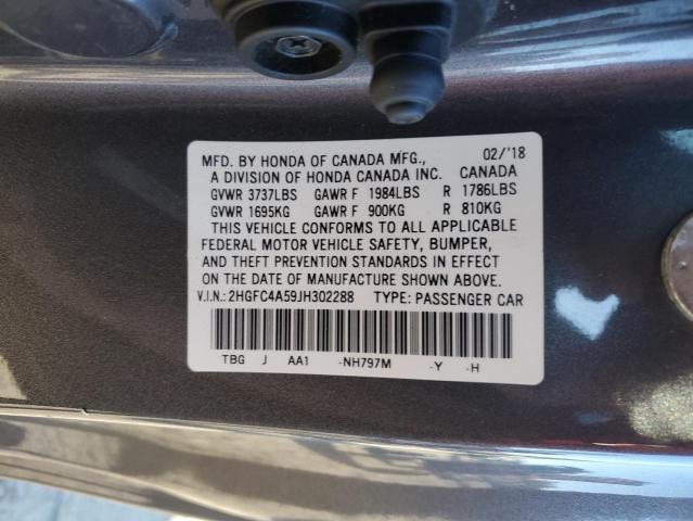 2HGFC4A59JH302288 - 2018 HONDA CIVIC LX 银色 照片 12