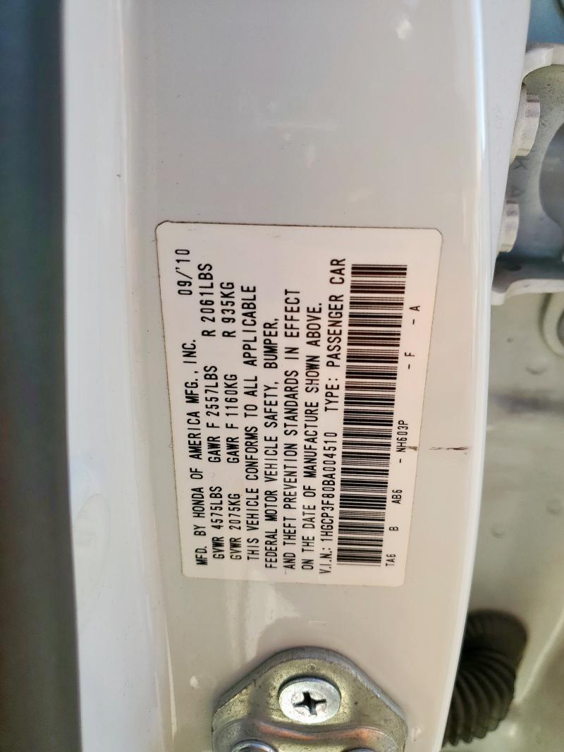 1HGCP3F80BA004510 - 2011 HONDA ACCORD EXL Weiß Foto 12