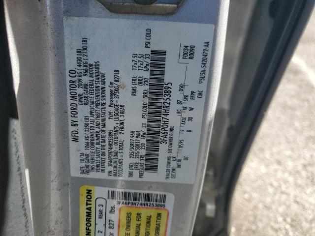 3FA6P0H74HR253895 - 2017 FORD FUSION SE SILVER photo 12