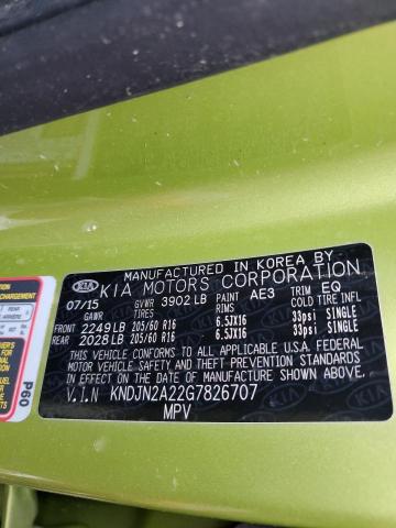 KNDJN2A22G7826707 - 2016 KIA SOUL GREEN photo 12