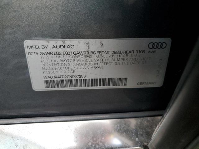 WAU34AFD2GN007253 - 2016 AUDI A8 L QUATTRO GRAY photo 12