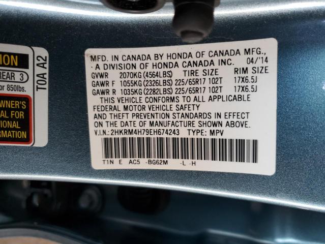 2HKRM4H79EH674243 - 2014 HONDA CR-V EXL BLUE photo 12