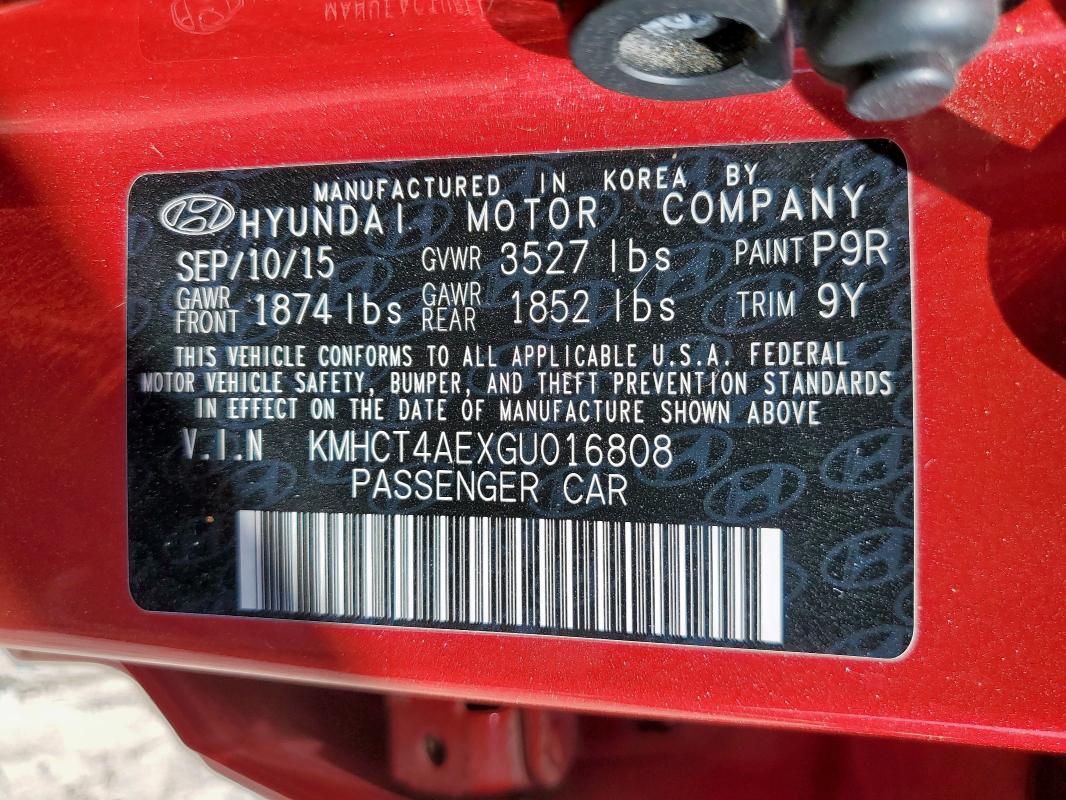 KMHCT4AEXGU016808 - 2016 HYUNDAI ACCENT SE RED photo 12
