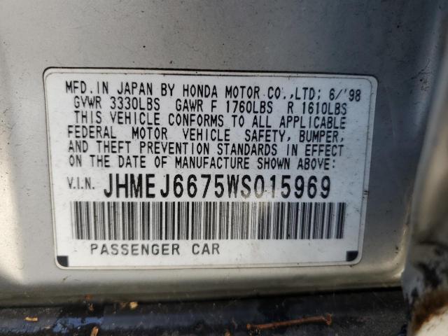 JHMEJ6675WS015969 - 1998 HONDA CIVIC LX SILVER photo 12