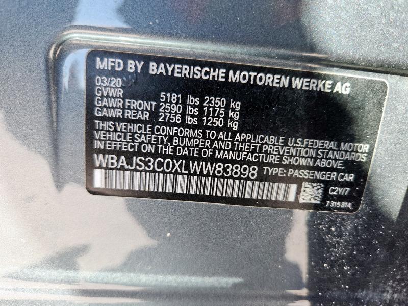 WBAJS3C0XLWW83898 - 2020 BMW 540 XI GRAY photo 12