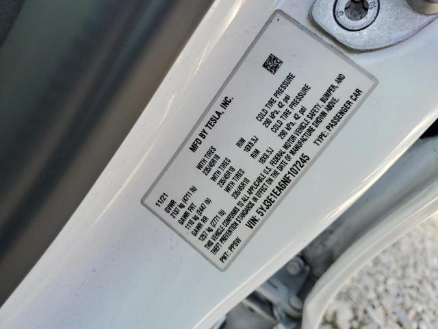 5YJ3E1EA6NF107245 - 2022 TESLA MODEL 3 Белый фото 12