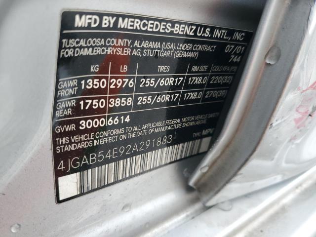4JGAB54E92A291883 - 2002 MERCEDES-BENZ ML 320 ვერცხლისფერი ფოტო 13