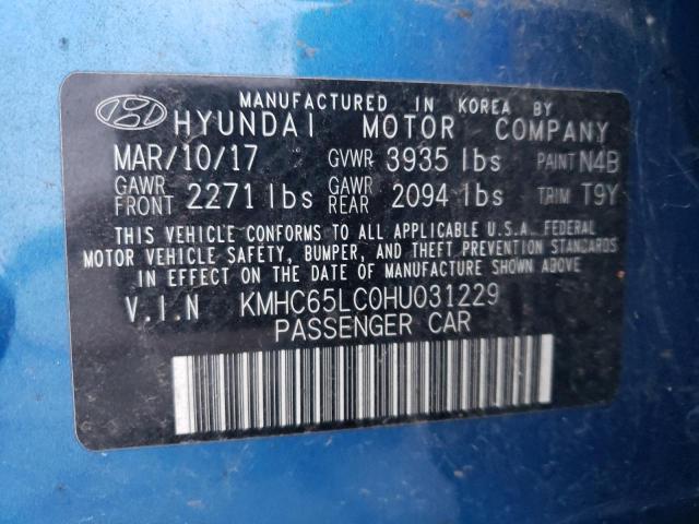 KMHC65LC0HU031229 - 2017 HYUNDAI IONIQ BLUE BLUE photo 12