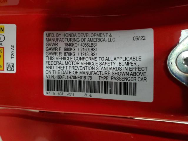 19XFL1H70NE018179 - 2022 HONDA CIVIC EXL Qırmızı foto 13