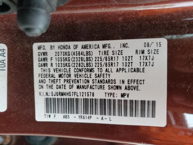 5J6RM4H57FL121578 - 2015 HONDA CR-V EX BROWN photo 14