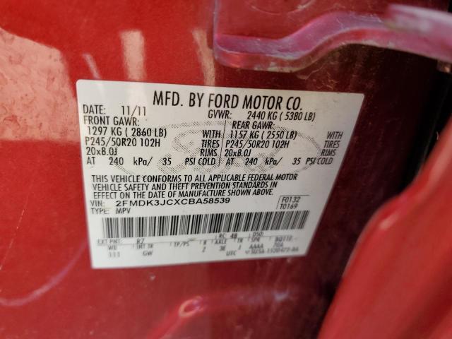 2FMDK3JCXCBA58539 - 2012 FORD EDGE SEL Կարմիր լուսանկար 14