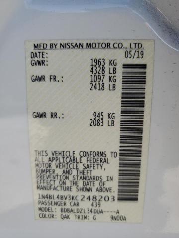 1N4BL4BV3KC248203 - 2019 NISSAN ALTIMA S WHITE photo 12