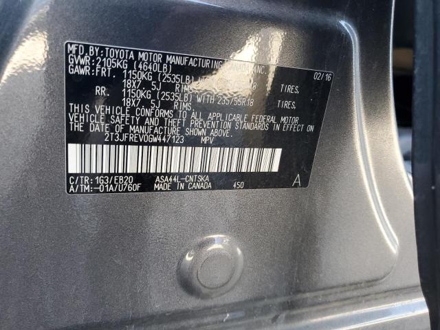 2T3JFREV0GW447123 - 2016 TOYOTA RAV4 SE CHARCOAL photo 12