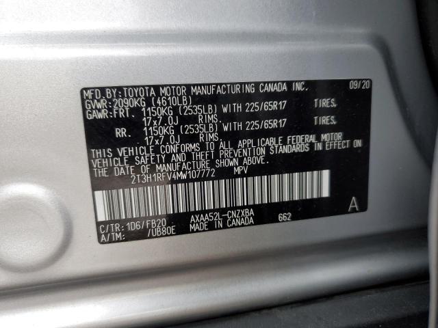 2T3H1RFV4MW107772 - 2021 TOYOTA RAV4 LE SILVER photo 13