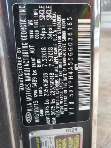 5XYPH4A55GG036165 - 2016 KIA SORENTO EX GRAY photo 13