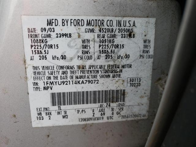 1FMYU92114KA79072 - 2004 FORD ESCAPE XLS SILVER photo 13