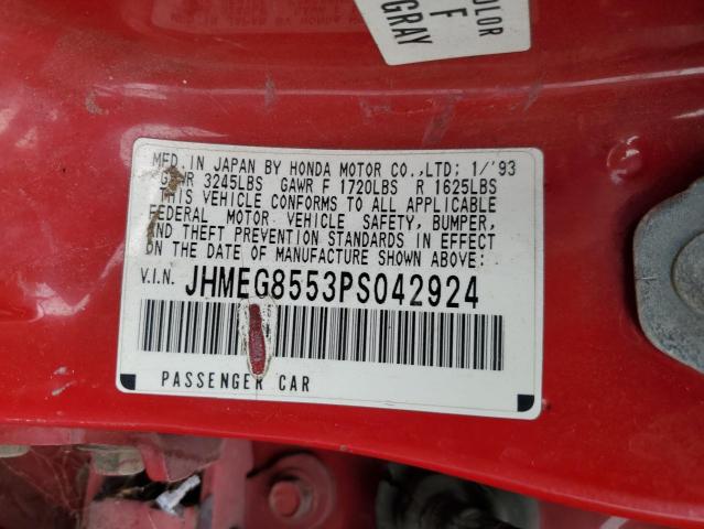 JHMEG8553PS042924 - 1993 HONDA CIVIC LX წითელი ფოტო 12