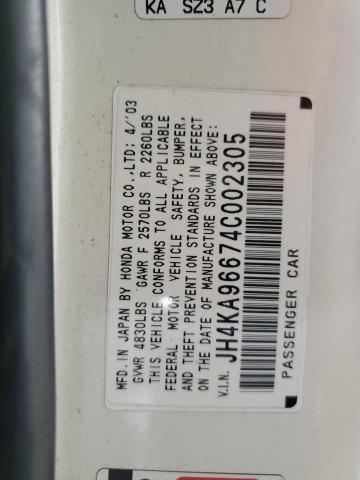 JH4KA96674C002305 - 2004 ACURA 3.5RL WHITE photo 12