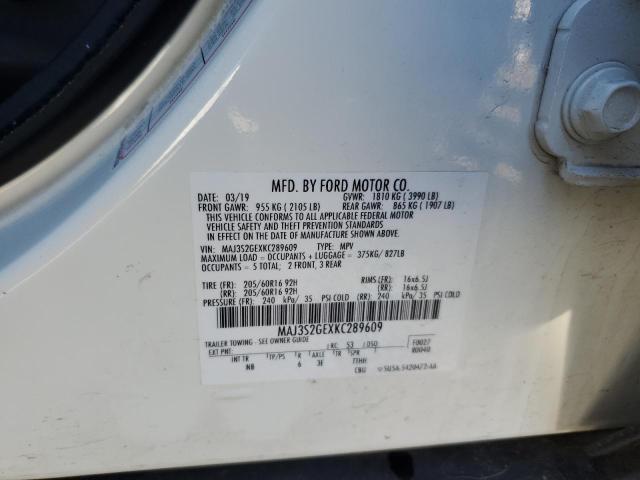 MAJ3S2GEXKC289609 - 2019 FORD ECOSPORT SE WHITE photo 12