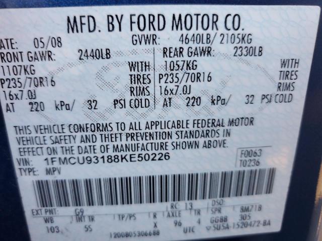 1FMCU93188KE50226 - 2008 FORD ESCAPE XLT BLUE photo 13