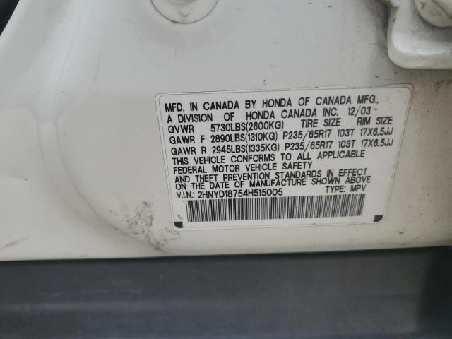 2HNYD18754H515005 - 2004 ACURA MDX TOURING WHITE photo 13