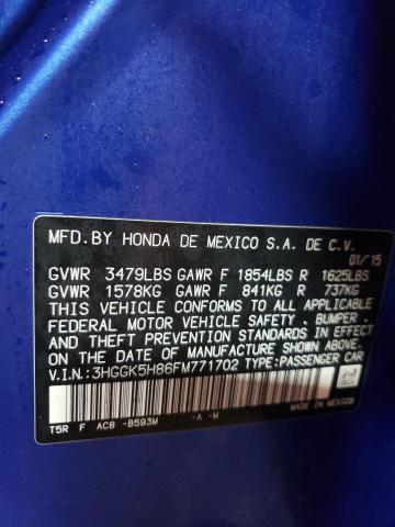 3HGGK5H86FM771702 - 2015 HONDA FIT EX BLUE photo 13