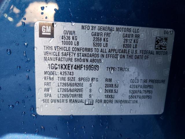 1GC1KXEY4HF190593 - 2017 CHEVROLET SILVERADO K2500 HIGH COUNTRY BLUE photo 12