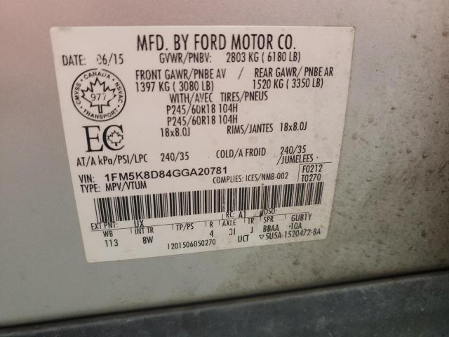 1FM5K8D84GGA20781 - 2016 FORD EXPLORER XLT Gümüş foto 13