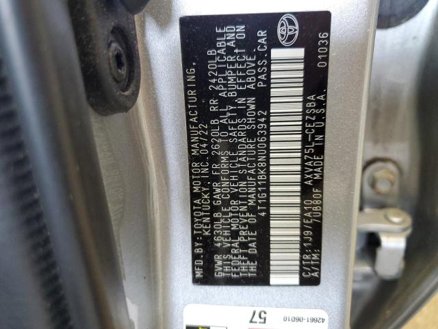 4T1G11BK8NU063942 - 2022 TOYOTA CAMRY SE 银色 照片 12