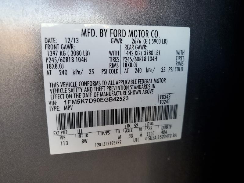 1FM5K7D90EGB42523 - 2014 FORD EXPLORER XLT GRAY photo 13
