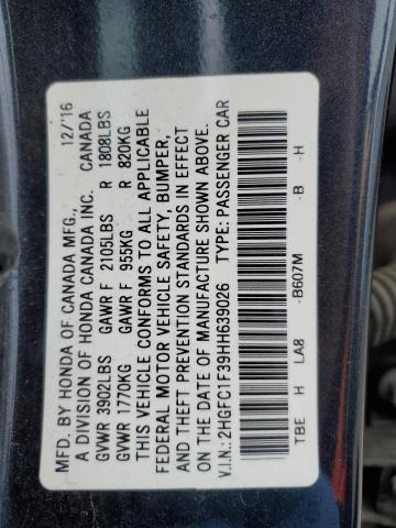 2HGFC1F39HH639026 - 2017 HONDA CIVIC EX CHARCOAL photo 13