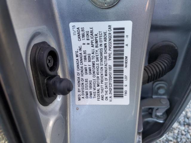 2HGFC2F72GH511007 - 2016 HONDA CIVIC EX SILVER photo 13