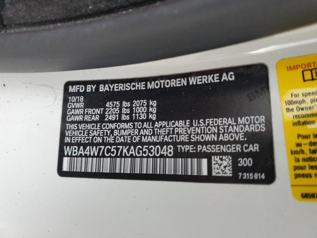 WBA4W7C57KAG53048 - 2019 BMW 440I WHITE photo 12