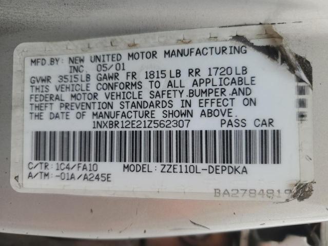 1NXBR12E21Z562307 - 2001 TOYOTA COROLLA CE 银色 照片 12