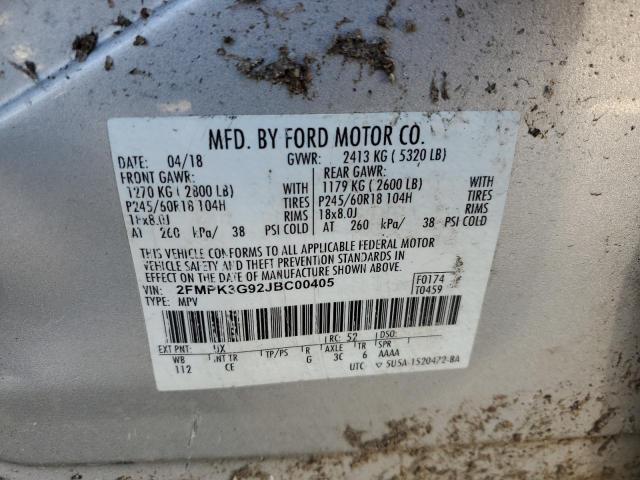 2FMPK3G92JBC00405 - 2018 FORD EDGE SE SILVER photo 12