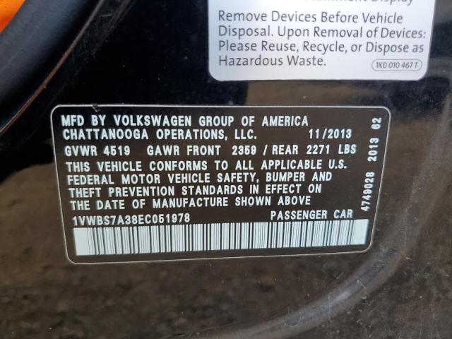 1VWBS7A38EC051978 - 2014 VOLKSWAGEN PASSAT SE 黑色 照片 12