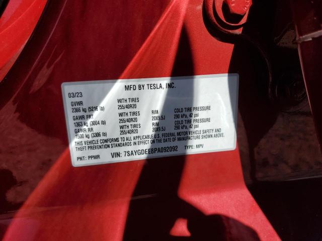 7SAYGDEE8PA092092 - 2023 TESLA MODEL Y 红色 照片 13