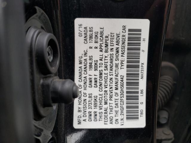 2HGFC2F53GH560442 - 2016 HONDA CIVIC LX BLACK photo 13