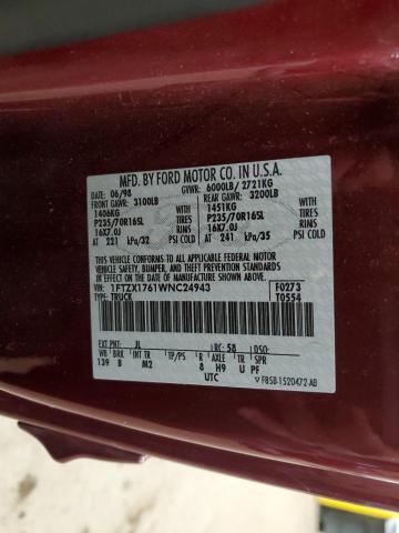 1FTZX1761WNC24943 - 1998 FORD F150 BURGUNDY photo 12