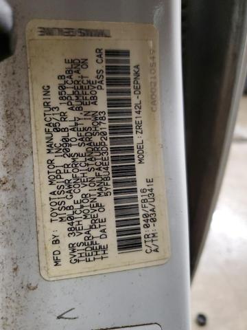 5YFBU4EE3DP201783 - 2013 TOYOTA COROLLA BASE Белый фото 12