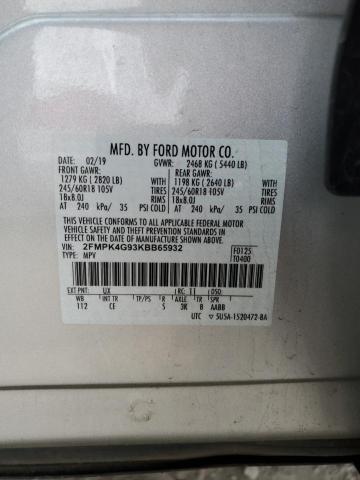 2FMPK4G93KBB65932 - 2019 FORD EDGE SE SILVER photo 12