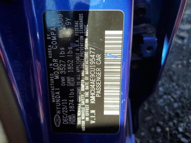 KMHCU4AE9CU195477 - 2012 HYUNDAI ACCENT GLS ლურჯი ფოტო 12