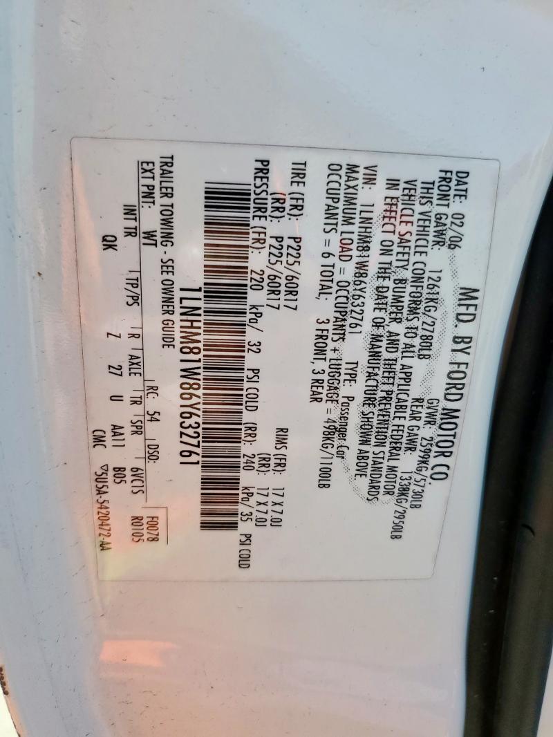 1LNHM81W86Y632761 - 2006 LINCOLN TOWN CAR SIGNATURE Beyaz fotoğraf 12