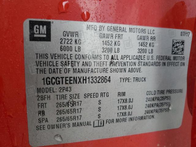 1GCGTEENXH1332864 - 2017 CHEVROLET COLORADO ZR2 RED photo 13