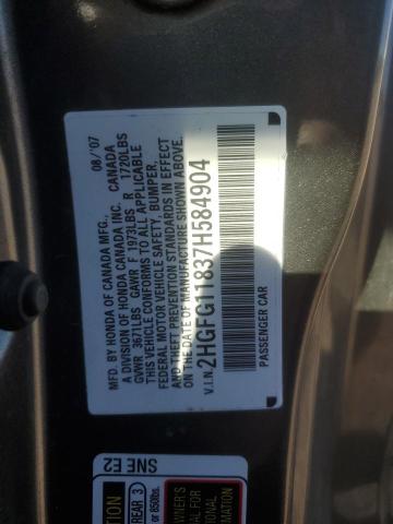 2HGFG11837H584904 - 2007 HONDA CIVIC EX TAN photo 12