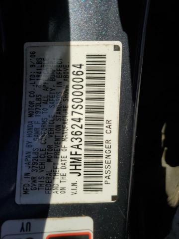 JHMFA36247S000064 - 2007 HONDA CIVIC HYBRID BLUE photo 12