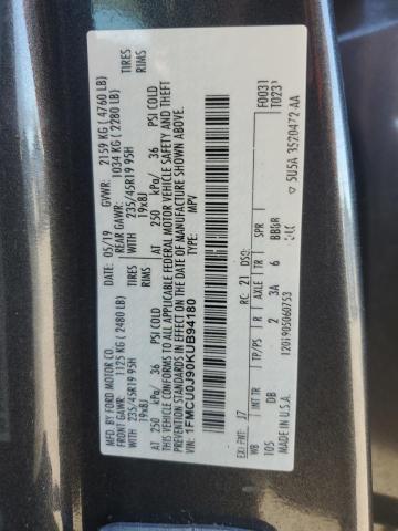 1FMCU0J90KUB94180 - 2019 FORD ESCAPE TITANIUM GRAY photo 13