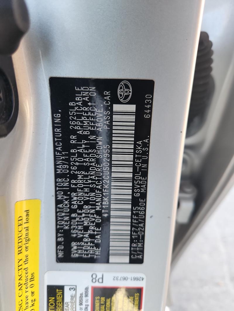 4T1BK1FK2CU502955 - 2012 TOYOTA CAMRY SE SILVER photo 13