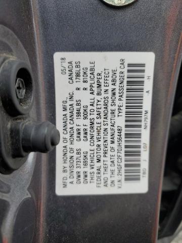 2HGFC2F70JH564487 - 2018 HONDA CIVIC EX GRAY photo 12